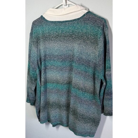 Studio Works Womens Blue/Green Layered Collar Sweater 3X Casual Preppy - Picture 2 of 11